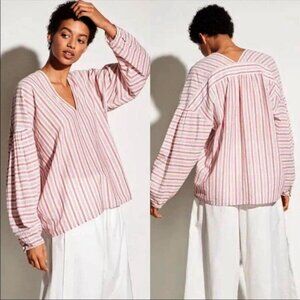 New Vince 100% Cotton Oversized Stripe Blouse Red White Small $225